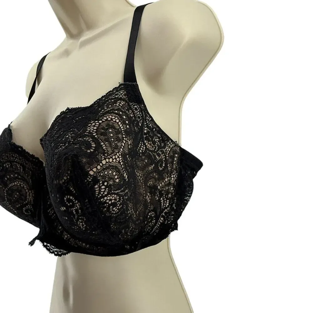 ThirdLove 24/7 Lace Balconette Bra Black Tan Womens 40D